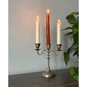 Vintage Etched Silver Colored Metal Candelabra